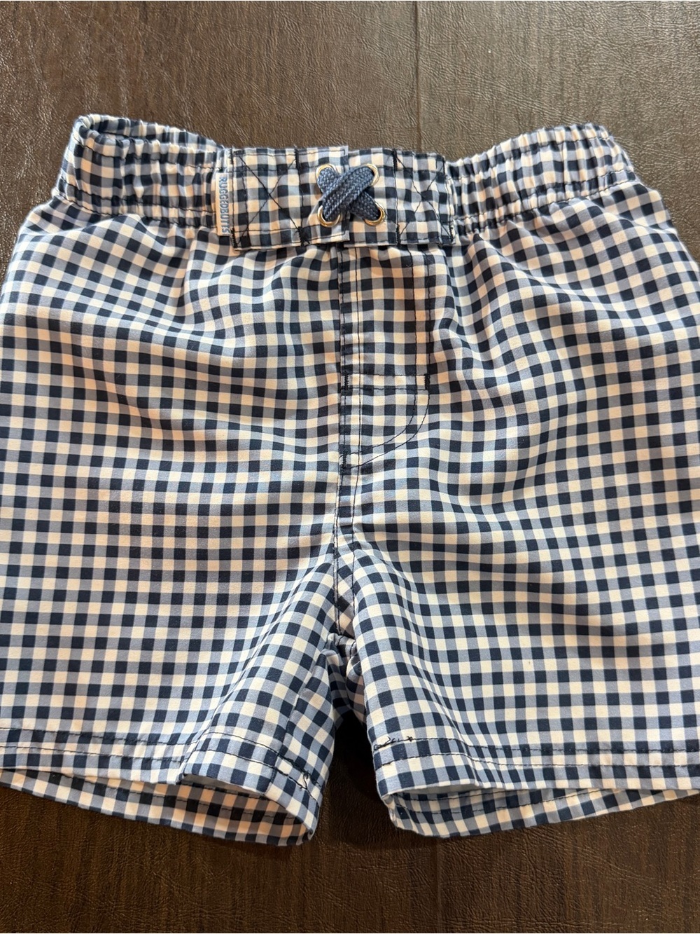 RuggedButts Navy Blue and White Gingham Swim Trunks Sz 3T